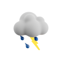 3d Renderização chuva com trovão e nuvem ícone. 3d render trovoada ícone. chuva com trovão e nuvem. png