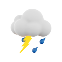 3d rendering rain with thunder and cloud icon. 3d render thunderstorm icon. Rain with thunder and cloud. png