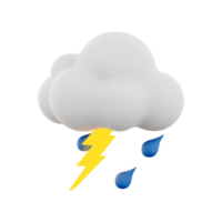 3d representación lluvia con trueno y nube icono. 3d hacer tormenta icono. lluvia con trueno y nube. png