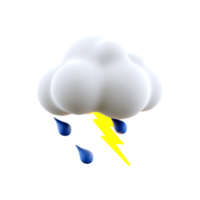 3d rendering rain with thunder and cloud icon. 3d render thunderstorm icon. Rain with thunder and cloud. png