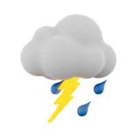 3d rendering rain with thunder and cloud icon. 3d render thunderstorm icon. Rain with thunder and cloud. png