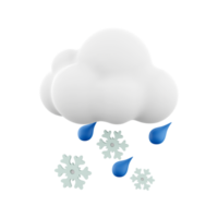 3d representación nube y lluvia con nieve icono. 3d hacer nevado lluvioso clima icono. nube y lluvia con nieve. png