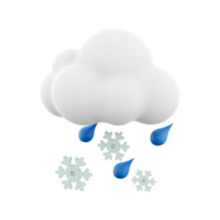 3d le rendu nuage et pluie avec neige icône. 3d rendre enneigé pluvieux temps icône. nuage et pluie avec neige. png