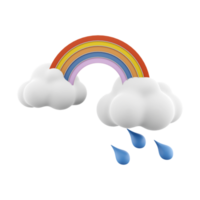 3d rendering rainbow with rain and clouds icon. 3d render rainy and cloudly weather with rainbow icon. Rainbow with rain and clouds. png