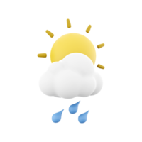 3d renderen regen met wolk en zon icoon. 3d geven weer zon met regen druppels en wolk. regen met wolk en zon. png