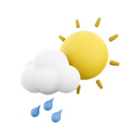 3d interpretazione pioggia con nube e sole icona. 3d rendere tempo metereologico sole con pioggia gocce e nube. pioggia con nube e sole. png