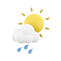 3d tolkning regn med moln och Sol ikon. 3d framställa väder Sol med regn droppar och moln. regn med moln och Sol. png