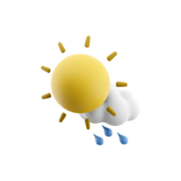 3d rendering rain with cloud and sun icon. 3d render weather sun with rain drops and cloud. Rain with cloud and sun. png