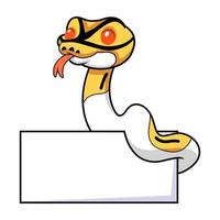 Cute albino pied ball python cartoon with blank sign vector