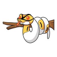 Cute albino pied ball python cartoon on tree branch vector