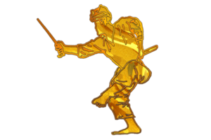 icône logo silat martial art la personne Faire Danse supporter étape avec traditionnel arme dans d'or Couleur png