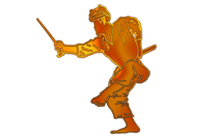 icon logo Silat martial art person doing dance stand step with traditional weapon in golden color png