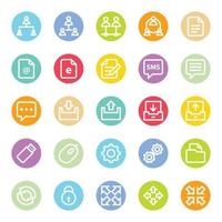 Circle color outline icons for Network and communication. vector