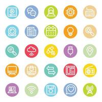 Circle color outline icons for Network and communication. vector