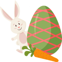 Bunny Character. Peeks out from Egg, Carrot. Funny, Happy Easter Rabbit. PNG