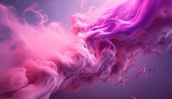 , Flowing light pink, viva magenta smoke with splashes. Soft fluid banner, spring female mood, 3D effect, modern macro realistic abstract background illustration, ink in water effect. photo