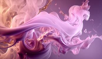 , Flowing light pink, viva magenta smoke with splashes. Soft fluid banner, spring female mood, 3D effect, modern macro realistic abstract background illustration, ink in water effect. photo