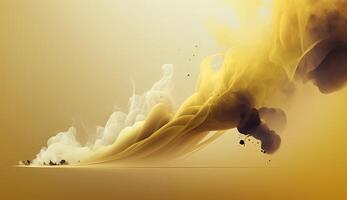 , Flowing light yellow smoke with splashes. Soft fluid banner, spring female mood, 3D effect, modern macro realistic abstract background illustration, ink in water effect. photo