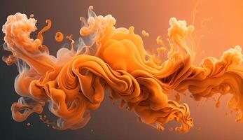 , Flowing light apricot crush smoke with splashes. Soft fluid banner, spring female mood, 3D effect, modern macro realistic abstract background illustration, ink in water effect. photo