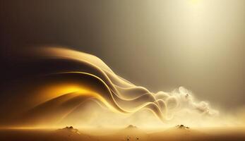 , Flowing light yellow smoke with splashes. Soft fluid banner, spring female mood, 3D effect, modern macro realistic abstract background illustration, ink in water effect. photo