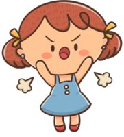Cartoon illustration little girl looks angry and upset. png