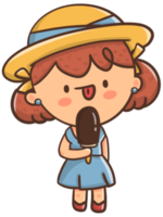 Cartoon illustration little girl happy and enjoy eating a delicious ice cream png