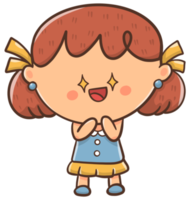 Cartoon illustration little girl looks very happy and excited, with bright, starry eyes. png
