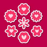 conjunto de rosado flor pegatinas diferente romántico vector flores íconos para pegatinas, etiquetas, y san valentin día