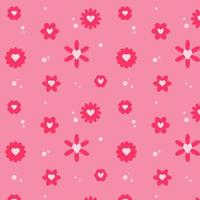 Seamless pattern with flowers and hearts, vector illustration