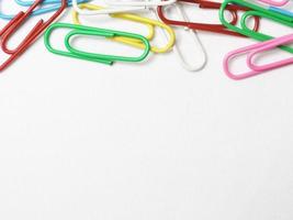 Cute and colorfull paperclips isolated on white background. Stationery photo ilustration.
