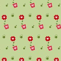 Floral pattern with flowers, hearts, and leaves. Floral background. Vector illustration