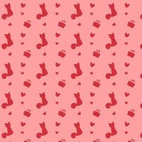 Seamless pattern with red cats and hearts. Vector illustration