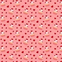 Seamless pattern with cupcakes and hearts on pale pink background. Vector illustration