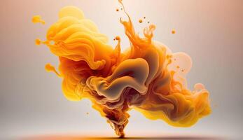 , Flowing light apricot crush smoke with splashes. Soft fluid banner, spring female mood, 3D effect, modern macro realistic abstract background illustration, ink in water effect. photo