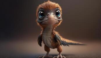 , baby of velociraptor, ancient carnivore dinosaur, extinct animal. Cute small animal. photo