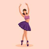 Vector illustration classical ballet. Caucasian white woman ballet dancer in tutu and pointe shoes dancing on beige background. Beautiful young faceless ballerina in a flat style