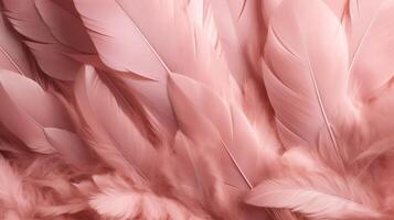 , Beautiful light pink closeup feathers, photorealistic background. Small fluffy pink feathers randomly scattered forming photo