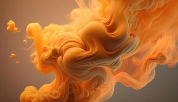 , Flowing light apricot crush smoke with splashes. Soft fluid banner, spring female mood, 3D effect, modern macro realistic abstract background illustration, ink in water effect. photo