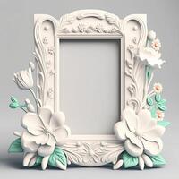 Blank Embossed Frame with Aesthetic Style Flowers Background - photo