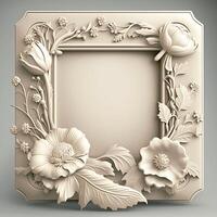 Blank Embossed Frame with Aesthetic Style Flowers Background - photo