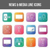 Unique news and media vector line icon set