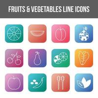 Unique fruits and vegetables vector line icon set