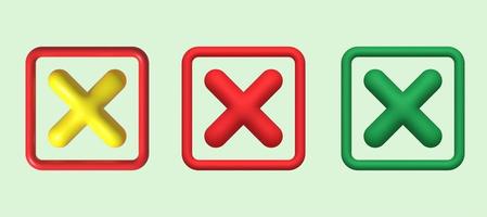 cross check mark icon button and no or wrong symbol on reject cancel sign button . rendering 3D. photo