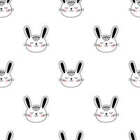 Little bunny doodle style. Hand drawn seamless pattern with cute cartoon Rabbit head. Kids background. Kids design texture. Vector illustration