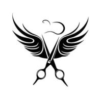 Ornamental scissors with wings in a simple vector style. Symbol of hairdressers, barbershops, and salons. Vector illustration perfect for beauty, haircare, and grooming designs.