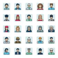 Filled color outline icons for Professions. vector