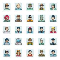 Filled color outline icons for Professions. vector