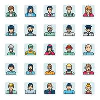 Filled color outline icons for Professions. vector