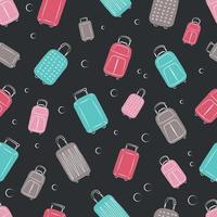 seamless pattern with suitcases in doodle style vector