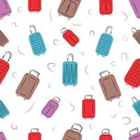 seamless pattern with suitcases in doodle style vector